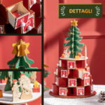 Calendario Avvento di Natale a Cono con Motivi a Tema e 10 Luci a LED, 22x22x35 cm, in Compensato, Rosso Verde e Giallo - immagine 7