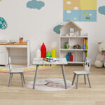 Set Tavolino e 2 Sedie per Bambini 3-8 Anni in MDF e Legno di Pino, Grigio - immagine 8