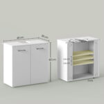 Mobile Sottolavabo per Bagno a 2 Ante, Armadietto Salvaspazio per Lavandino in Legno con Mensola Regolabile, Bianco Lucido - immagine 3