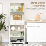 Dispensa Cucina con 4 Ante, 3 Ripiani Regolabili e Mensole a 5 Livelli in MDF e Truciolato, 60x35x170 cm, Bianco - immagine 4