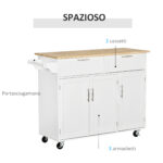 Carrello da Cucina Multiuso in Legno con 2 Cassetti, 3 Antine e 4 Ruote 121x46x91cm - Bianco - immagine 4