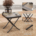 Set da Giardino con Tavolo con Piano in Vetro e 2 Sedie Pieghevoli con Schienale Regolabile, Grigio - immagine 7
