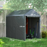 Capanno Attrezzi anti UV con Ingresso a Zip, in Acciaio Zincato e Tessuto PE,120x179x165 cm, Grigio Scuro - immagine 3
