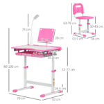 Banco Scuola Regolabile con Sedia per Bambini 6-12 Anni, 70x49,5x80-105 cm, Rosa - immagine 3