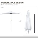 Ombrellone da Terrazza a Mezzaluna con Apertura a Manovella e Palo a 2 Sezioni, 2,6x1,35 m, Bianco - immagine 6