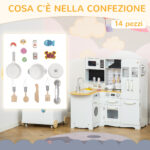 Cucina Giocattolo in Legno per Bambini 3-6 Anni con 14 Accessori, Forno e Lavandino, 82x65x87 cm, Bianco - immagine 6