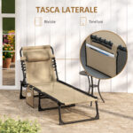 Sdraio da Giardino Pieghevole con Schienale Reclinabile su 5 Posizioni e Cuscino, 185x58x30cm, Beige - immagine 7