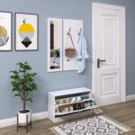 Mobile per Ingresso in Legno Set 3 Pezzi con Scarpiera, Appendiabiti e Specchio, 80x27x46,5cm - Bianco - immagine 4