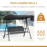 Dondolo da Giardino a 3 Posti con Tettuccio, Seduta Traspirante e Telaio in Acciaio, Nero - immagine 6