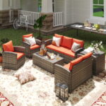 Set da Giardino 6 Pezzi in Rattan con Divani, Poltrone e Tavoli Contenitore, Marrone - immagine 2