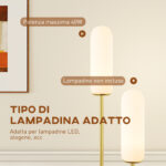 Lampada da Terra a U con 2 Luci, Interruttore a Pedale e Base in Marmo, 26x12x150 cm, Bianco Nero e Oro - immagine 6
