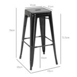 Set 4 Sgabelli da Bar in Metallo con Poggiapiedi per Interni ed Esterni, 43x43x76 cm, Nero - immagine 3