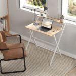 Scrivania Pieghevole con Ripiano per Monitor, 81,5x62x86,5 cm, Legno e Bianco - immagine 7