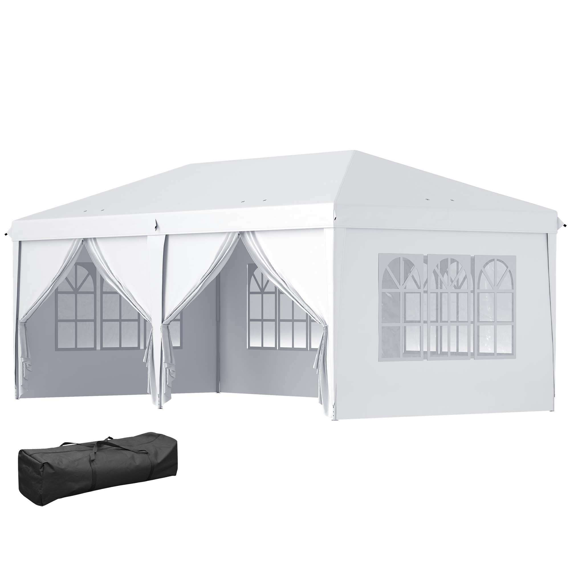 vL60be19767204109.jpg Gazebo 6x3 m Pieghevole da Giardino a 6 Pareti in Acciaio e tessuto Oxford con Funi e Picchetti, Bianco - immagine 1