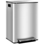 Bidone Immondizia a 2 Sezioni da 30L a Pedale con Coperchio Silenzioso, in Acciaio Inox e PP, 47,7x37,5x66,8 cm