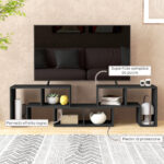 Mobile TV 75" max Modulabile con 2 Ripiani a L e Mensola Rettangolare, in Legno, 134-180x30,5x44 cm, Nero - immagine 7