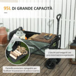 Carrello da Giardino da 95L Pieghevole con Pannello Apribile, in Acciaio e Poliestere, 125x48x78-102 cm, Verde - immagine 4