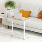 Tavolino da Lavoro Regolabile con Piano Inclinabile e 4 Ruote, in Legno e Metallo, 55x36x62,5-82,5 cm, Bianco e Rovere - immagine 7