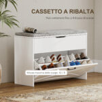 Panca Scarpiera con Cassetto Ribaltabile e Contenitore, Capacità 8 Paia di Scarpe, 80x30x55 cm, Bianco - immagine 4