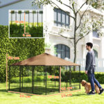 Recinto per Cani in Metallo e Tessuto Oxford con Porticina per Ciotole, 211x211x151 cm, Nero e Marrone - immagine 3