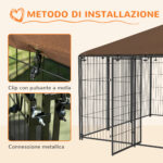Recinto per Cani in Metallo e Tessuto Oxford con Porticina per Ciotole, 211x211x151 cm, Nero e Marrone - immagine 7