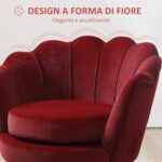 Poltrona a Conchiglia, Poltroncina Vintage, Poltroncina da Camera e Salotto, Design Elegante, con Schienale Alto, 76x67x74cm, Rosso Scuro - immagine 4