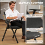 Set 2 Sedie Pieghevoli con Schienale Curvo e Braccioli, in Tessuto Effetto Lino e Acciaio, 61x56x84 cm, Nero - immagine 4