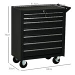 Carrello da Officina con 7 Cassetti, Serratura con Chiavi, Ruote e Maniglia, 69x33x75cm, Nero - immagine 3