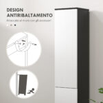Colonna Bagno Salvaspazio in Legno con 2 Armadietti e Cassetto, 30x28x180 cm, Nero - immagine 6
