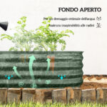 Letto per Orto Rialzato Modulare 150x62x30cm in Acciaio Galvanizzato con Fondo Aperto, Verde - immagine 5