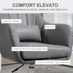Sedia per Scrivania Girevole con Altezza Regolabile Cuscino Lombare, Tessuto Tecnico, Grigio - immagine 6