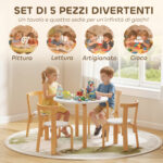 Set Tavolo e Sedie per Bambini 3-8 Anni 5 pz con Bordi Arrotondati in Legno Bianco - immagine 4