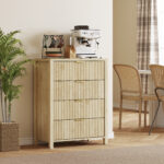 Cassettiera con 4 Cassetti Scanalati e Maniglie Dorate, 70x38x93 cm, Legno Naturale - immagine 8