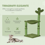 Albero Tiragraffi per Gatti fino 4,5kg a Forma di Cactus con Palline e Amaca, 40x40x96cm - Verde - immagine 4