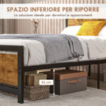 Struttura Letto Una Piazza e Mezza in Legno e Acciaio con Doghe in Stile Industriale, 140x2cm - immagine 5