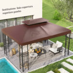Copertura per Gazebo da Giardino 3x4 m a 2 Livelli in Tessuto Oxford 6D con Fori di Drenaggio, Caffè - immagine 2