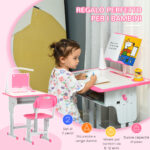 Set Scrivania e Sedia per Bambini 6-12 Anni ad Altezza Regolabili, Banco Scuola con Lampada, Cassetto, Gancio, Portapenne e Leggio, Set Banco con Sedia per Bambini in Acciaio e MDF, Rosa - immagine 7
