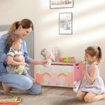 Baule Portagiochi per Bambini con Coperchio e Cerniera di Sicurezza in MDF, 60x37x39cm, Rosa - immagine 2