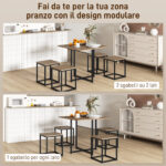 Set 5 Pezzi Sedie Tavolo Sala da Pranzo Moderne in Stile Industriale, Legno e Metallo, Nero e Color Legno - immagine 7