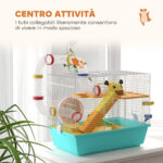 Gabbia per Criceti con Ruota, Casetta, Ciotola, Rampe e Serbatoio, in Acciaio, PS e PP, 45x28x37 cm, Bianco e Azzurro - immagine 4
