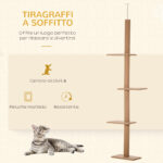 Albero Tiragraffi per Gatti a 4 Livelli, Fissaggio a Soffitto Regolabile, 43x27x228-260cm - immagine 4