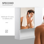 Armadietto Specchiera Bagno, Specchio Bagno Contenitore con Fissaggio a Muro, 54x15x55cm, Bianco - immagine 7