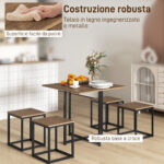 Set 5 Pezzi Sedie Tavolo Sala da Pranzo Moderne in Stile Industriale, Legno e Metallo, Nero e Color Legno - immagine 5