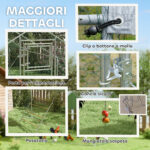 Recinto per Galline da 12m² per 12-18 Animali con Tetto Impermeabile, Mangiatoia e Posatoio, 3x4x1,9m, Argento - immagine 7