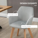 Set 2 Sedie per Sala da Pranzo Imbottite in Velluto con Braccioli e Gambe in Legno, Grigio - immagine 5