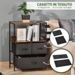 Mobile Cassettiera Multiuso con 3 Cassetti Pieghevoli in Tessuto, Arredamento Soggiorno e Camera, 58x29x81,5cm, Grigio Scuro - immagine 5