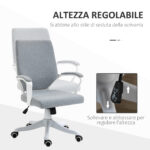 Sedia da Ufficio Ergonomica con Altezza Regolabile, Sedia Scrivania Imbottita Girevole 360° e Funzione Dondolo, in Tessuto effetto Lino Traspirante, per Studio, Grigio - immagine 4
