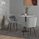 Set 2 Sedie da Pranzo Nordiche Imbottite con Braccioli Ricurvi in Tessuto Effetto Velluto, 54x57x80 cm, Grigio Scuro - immagine 2