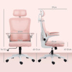 Sedia da Ufficio Regolabile e Reclinabile con Poggiatesta Rimovibile, in Tessuto a Rete, 60x59x114-122 cm, Rosa - immagine 3