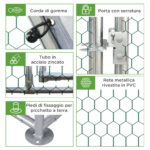 Recinto per Galline con telo di copertura per 4-6 polli in acciaio, 280x190x195 cm - immagine 5